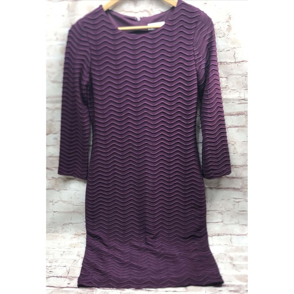 Calvin Klein Womens Dress Size 2 Bodycon Long Sleeve Attached Slip Plum